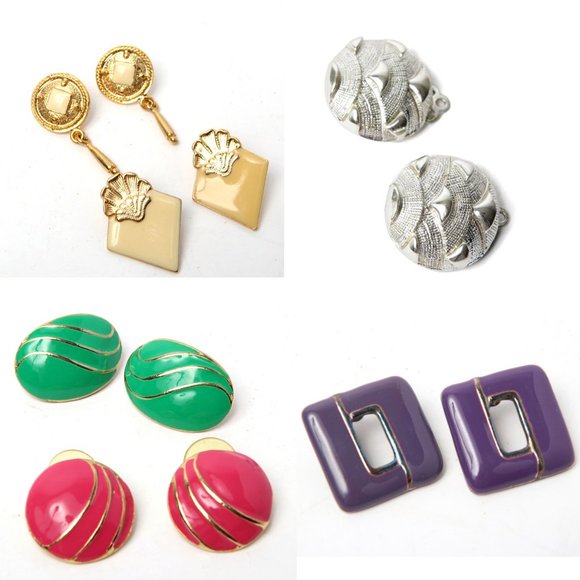 Clips D'Oreilles Émaillés Vintage Signés SG - Lot De Bijoux Anciens - Occasion